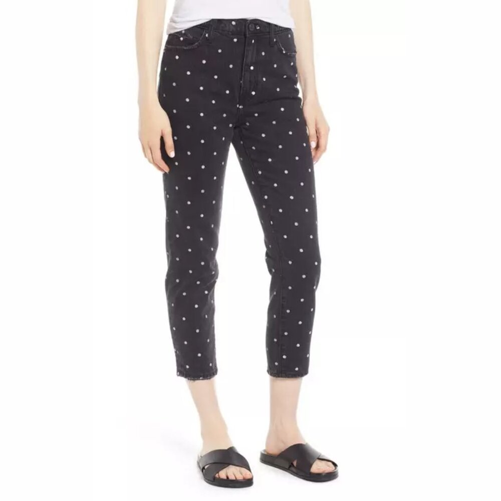 Current/Elliott Vintage Cropped Slim Jean Black Polka Dot Size 26 - Picture 8 of 9